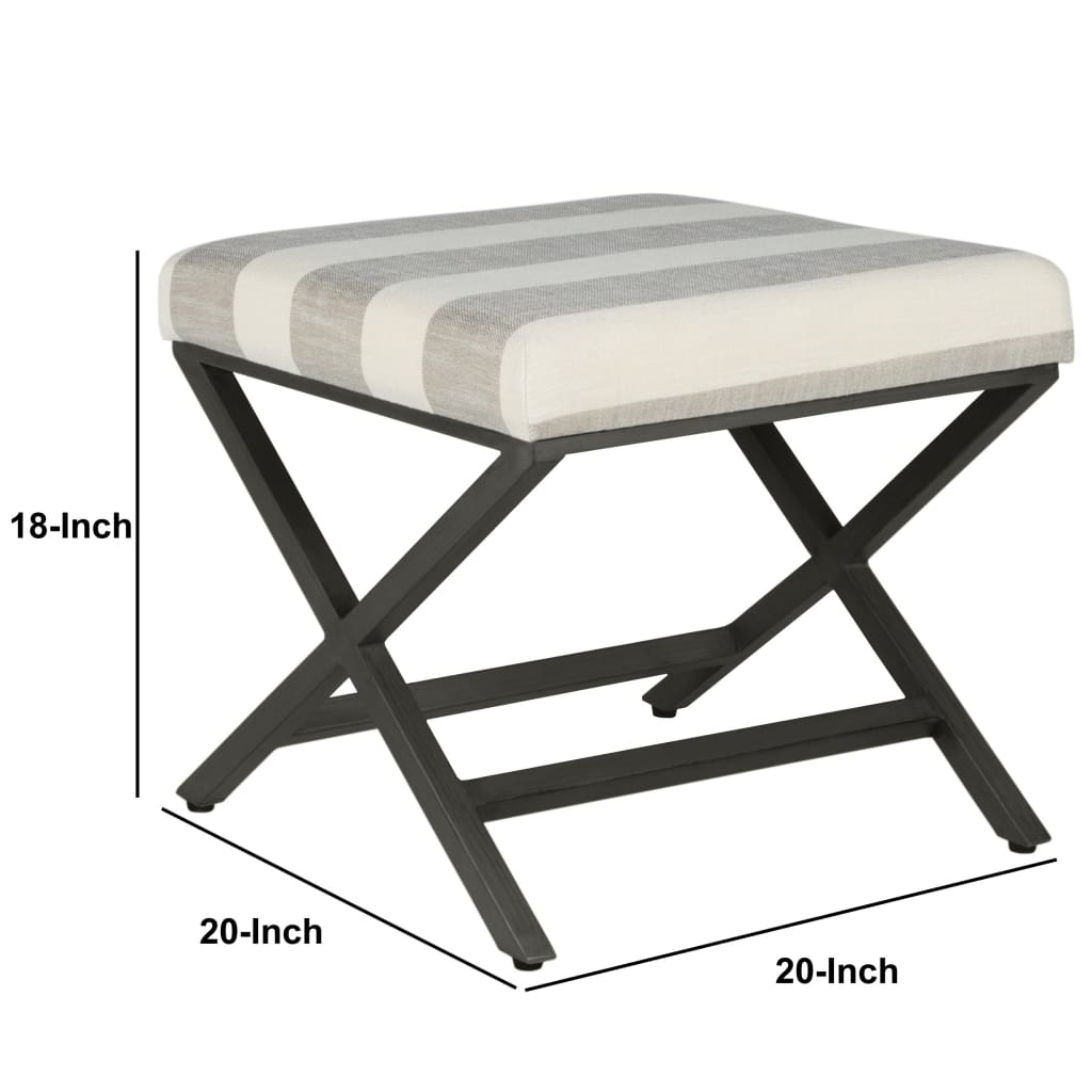 Stripe Pattern Fabric Upholstered Ottoman with X Shape Metal Legs Cream and Gray - K7401-F2060 KFN-K7401-F2060