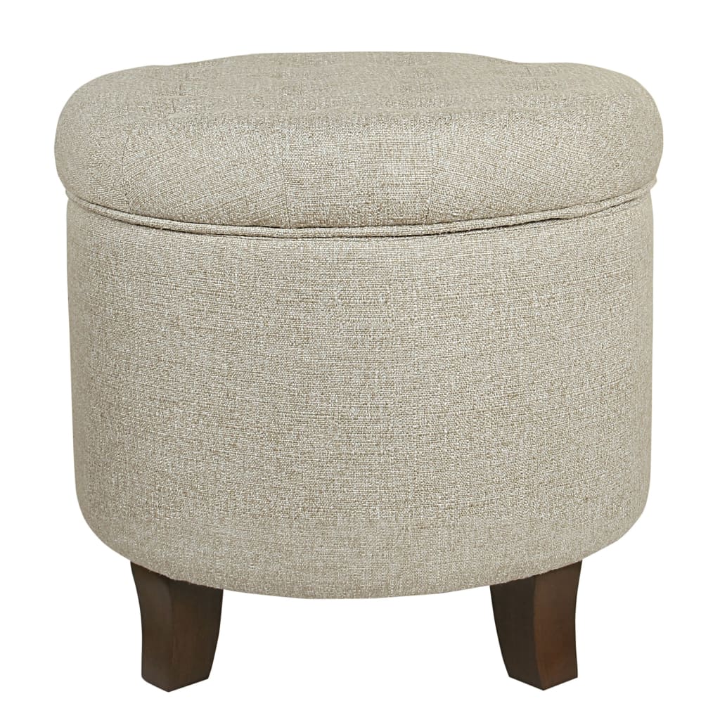 Textured Woven Fabric Upholstered Round Ottoman with Lift Top Storage, Beige and Brown - K6171-F2251 By Casagear Home