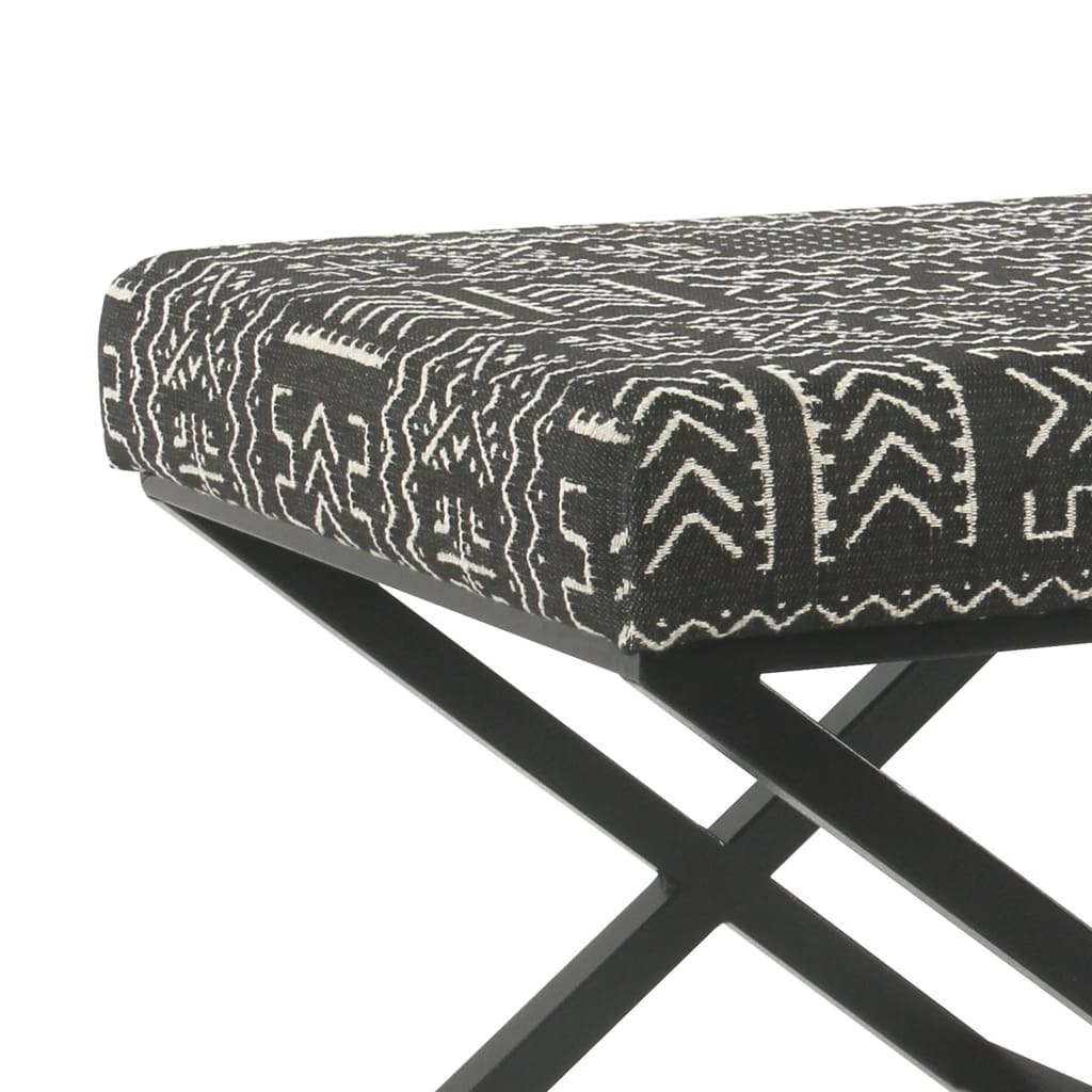 Tribal Pattern Fabric Upholstered Ottoman with X Shape Metal Legs Black and Cream - K7401-F2267 KFN-K7401-F2267