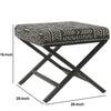 Tribal Pattern Fabric Upholstered Ottoman with X Shape Metal Legs Black and Cream - K7401-F2267 KFN-K7401-F2267