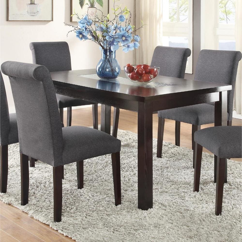 Wooden Dining Table With Tempered Glass Top, Brown